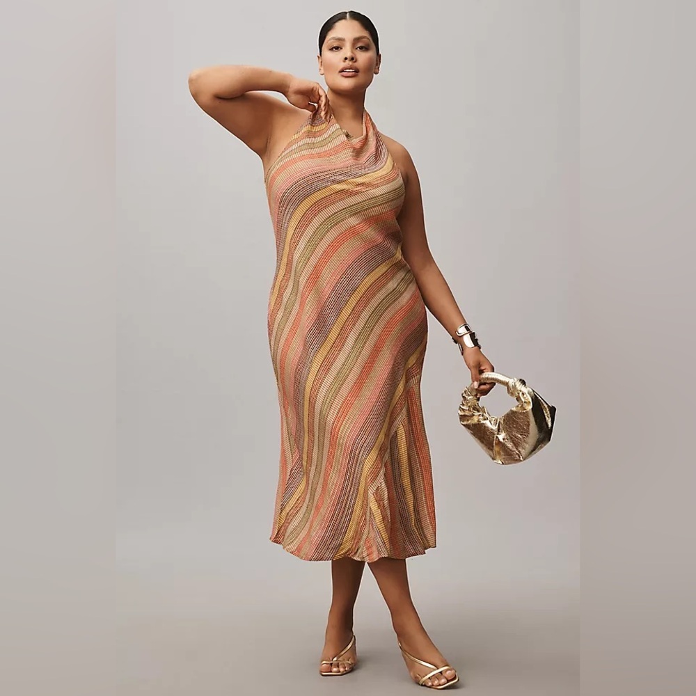 Conditions Apply Colorful Reidun Halter Cowl-Neck Midi Dress